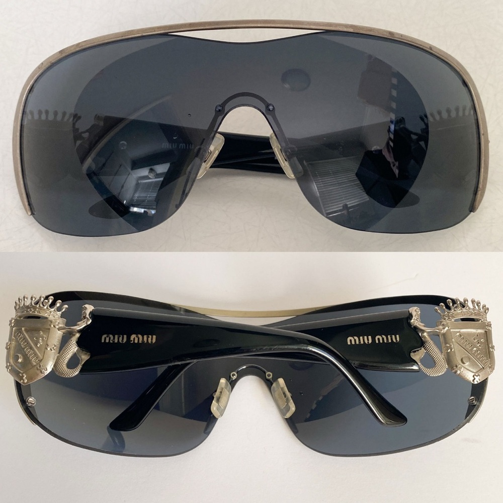 Vintage 2000s Miu Miu Extreme Oversized Shield Sunglasses Mermaid Coat of Arms